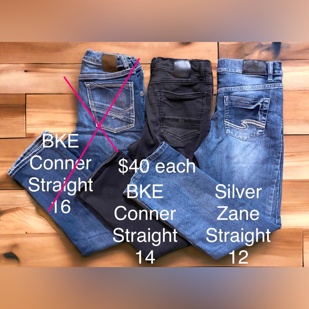 Boys Silver Straight Leg Jeans, Zane Style, Size 12